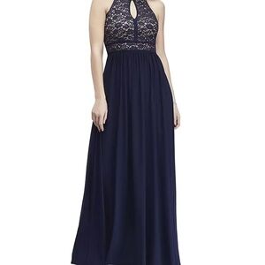 Morgan & Co Navy Formal Long Lace Keyhole Dress Size 10